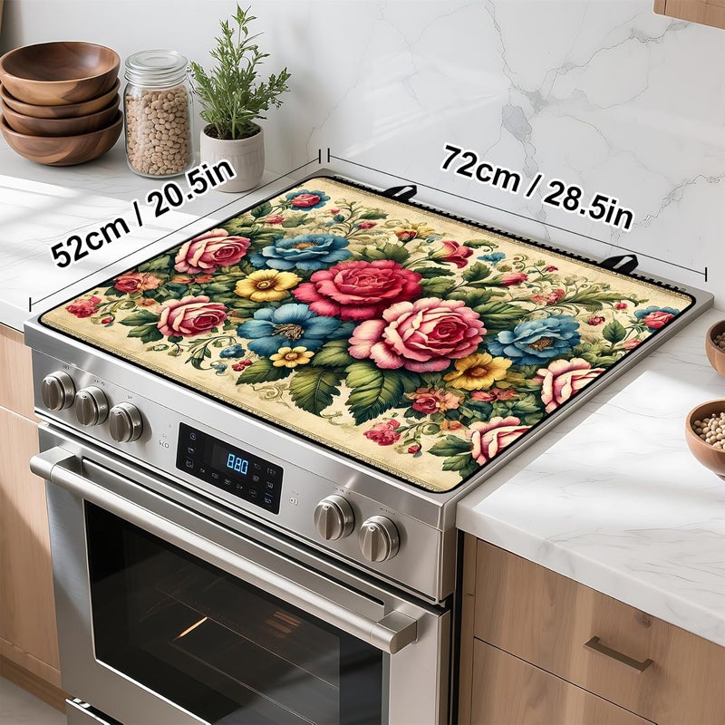 BVBOX Peony Flower Stove Top Cover Retro Flower Gas Stove Top Cover for Home Decoration Kitchen Pad Non-Stick Washable Cooktop Covers Countertop Protector Keep Stove Clean 28"x20" - Image 4